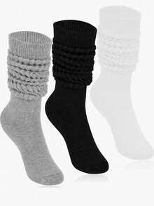 1/3/6 Pairs Neutral Solid Red Knitted Socks, Soft Wool Lined Socks - Comfortable, Clothing Accessory Socks, Red Gift, Spring Outing, Camping, Shooting, Valentine's Day, Christmas Gift, Elegant Romantic Winter - Multicolor - View 3