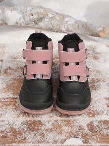 Girls' Colorblock Thermal-Lined Snow Boots With Hook-And-Loop, Warm, Anti-Slip, Wear-Resistant, Outdoor Cold-Proof Winter Boots - Pink - View 6