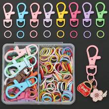 112pcs/Box DIY Random Mixed Color Key Ring Making Parts, Includes 12pcs Colorful Enamel Rotating Lobster Clasp + 100pcs Jump Rings, Suitable For Braided DIY Keychains, Bag Charms, Spring Clasps, Pet Collar Connectors, Open Connectors, Keychain Accessory Making Materials, DIY Key Ring Accessory Making - Lobster Buckle & Jump Ring - View 8