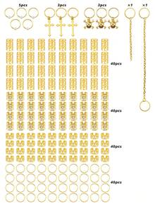 173件組金色髒辮髮環套裝，編髮設計頭飾配件，可調節髮飾，適合女性與女孩 - 金色 - 查看 3