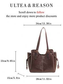 1pc Solid Color PU Leather New Women's Bag, Shoulder Bag, Tote Bag, Autumn/Winter New Style, Zipper Closure, Fashionable Square Handbag, Suitable For Commuting, Shopping, Dating - Coffee - View 8