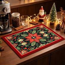 1pc Dish Drying Mat, Coffee Machine Mat, Christmas Holiday Table Mat Style Dish Drying Mat, Exquisite Floral Pattern, Absorbent Tabletop Protection, Suitable For Home Dining Table, Kitchen Counter, Combines Practicality And Holiday Atmosphere, Home Gift, Tabletop Decor - XYLSD-938 - View 5