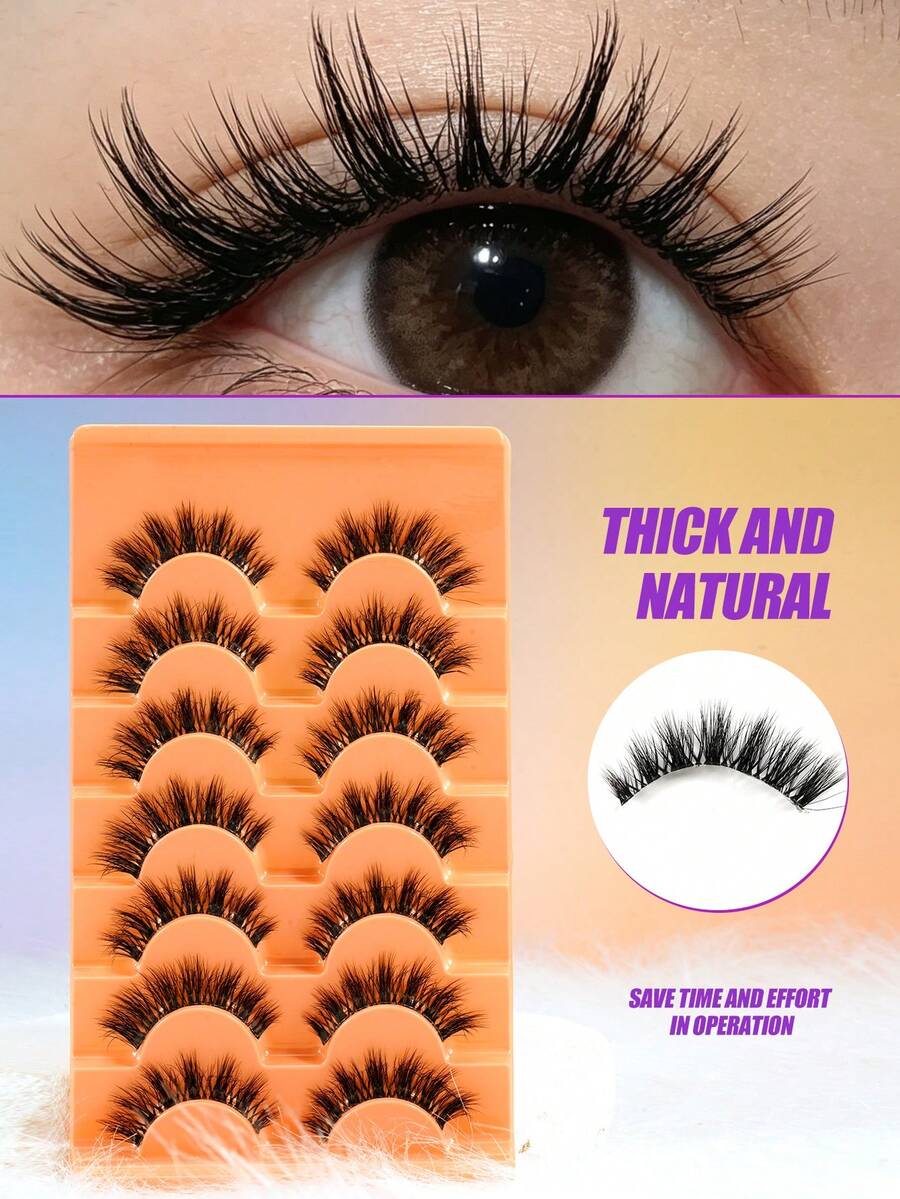 7 Pairs Soft False Eyelashes With Layered Wispy Texture, High-Definition Camera-Ready Look, Perfect For Light Makeup - View 1