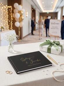 1pc - Customized Wedding Guest Book, Minimalist Style Customized Wedding Guest Book, Personalized Exclusive Customized Wedding Photo Album, Minimalist Wedding Guest Registration Book, Customized Wedding Banquet Guest Book, Sign-In Book, Wedding Photo Album, Engagement Anniversary Gift, Couple Keepsake, Suitable For Wedding, Proposal, Bridal Shower Decoration, Wedding Season Use, Wedding Guest Book, Customized Hardcover Wedding Guest Book - Multicolor - View 4