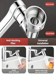 1440° Universal Swivel Faucet, Heavy-Duty ABS With Metallic Surface, 2-In-1 Dual-Mode Extendable Retractable Faucet Nozzle With Anti-Splash Connector, Mechanical Arm Design, Easy Installation Compatible With Extender, Booster, Expander, Filter, Rotatable Manual Faucet, Modern Durable Faucet For Bathroom, Commercial Or Gift, Kitchen Sink Extender, Balcony Faucet, No Drilling Required - Multicolor - View 10