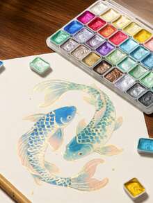 2pcs Pearl Shimmer Metallic Solid Watercolor Paint Set, Portable Glitter Watercolor Pigment For Artist Drawing & DIY Handcraft - Sets - View 2