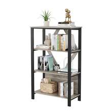 Librería/Estantería industrial con luces LED RGB regulables, estantes abiertos de madera y metal, mueble auxiliar independiente para oficina en casa, salón o dormitorio, estilo rústico vintage - Gris de 4 niveles - Ver 8