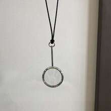 Long Black Cord Magnifying Glass Ring Pendant Necklace, Niche Design Sweater Chain - Black - View 5