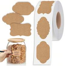 300 Pcs Self Adhesive Jar Labels On Roll, 3 * 5 Cm Brown Coated Paper Stickers In Three Shapes For Spices Preserves Gifts And Storage Containers, Easy Peel Writing Labels For Kitchen Pantry Crafts And Home Organization - Brown - View 1
