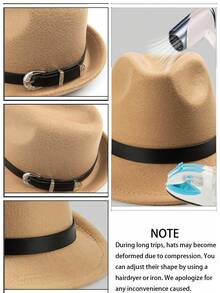 1pc Women's Hat, Solid Color, Bohemian Style, Metal Hat Band Decoration, Suitable For Daily Commute - Top Hat - View 4