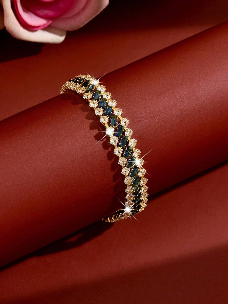 1pc Exquisite Dual-Tone Chain Bracelet, Bridal Wedding Party Jewelry, Suitable For Daily Wear, Banquet, Halloween, Anniversary - Blue - View 1