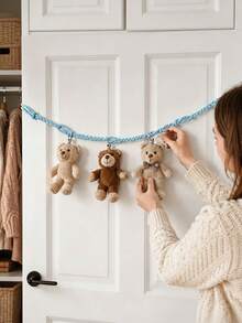 Handmade Knitted Plush Doll Hanging Storage Rack, 20 Clips 2 Hooks Vertical Wall Display Chain, Wooden Ring Metal Clip Doll Storage, Space-Saving Closet Bedroom Living Room Background Wall Decor, Collector's Gift - Multicolor - View 6