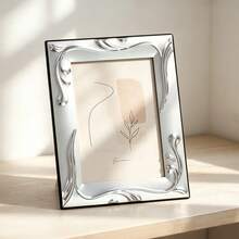 4*6" & 5*7" Glossy Silver Metal‑Glass Photo Frames With Embossed Scrollwork Pattern, Horizontal & Vertical Display For Home Decor - 1PC - View 1