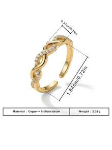 1pc Gold Twisted Rope Zirconia Ring, Adjustable Open Band, Fashionable Gift For Women's Daily Wear - Gold - View 5
