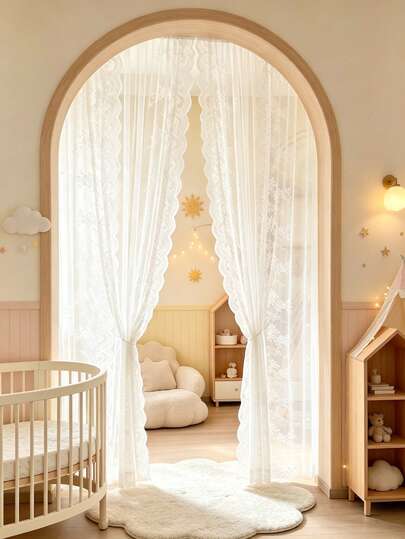 1/2 Stück weiße halbtransparente Vorhänge, Stangendurchzug-Design, exquisites Muster, waschbar, geeignet für alle Jahreszeiten, ideal für Zuhause, Kinderzimmer, Schlafzimmer, Feiertage, Babyparty-Dekoration