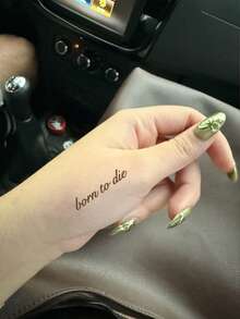 1pc "Born To Die" Cursive Text Wrist Mini Temporary Tattoo Sticker, Waterproof Long-Lasting Minimalist Text Fake Tattoo, Collarbone, Ankle, Palm, Neck Body Art Sticker - Brown - View 2