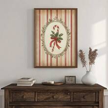 1pc Framed/Unframed Retro Candy Cane Christmas Holiday Canvas Poster Vintage Striped Traditional Xmas Festival Wall Art Print Kitchen Farmhouse Decor Painting For Apartment,Living Room,Bedroom,Modern Home Decoration - A - View 1