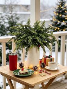 1 Pc Artificial Pine Needle Christmas Bouquet, Fake Plant, Suitable For Christmas Decorations, Autumn Decorations, Wedding Decorations, Home And Party Accessories, Outdoor Garden Decor - Green - View 1