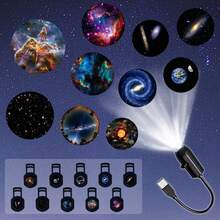 Starry Sky Galaxy Projection Light, Multi-Galaxy Image Replacement, LED Projector, 360° Rotatable USB Night Light, Moon Earth Mercury Mars Saturn, Suitable As Gift, Room Decor, Photo Background, Wall Ceiling Decoration, 360° Rotatable Direction Decorative Light Applicable To Various Flat Walls, Floors, Bedroom Ceilings, White Wall Decoration Light, Christmas Gift Holiday Gift Perfect Essential Gift For 13 Holidays - Galaxy Colorful Atmosphere Projector Light - View 1