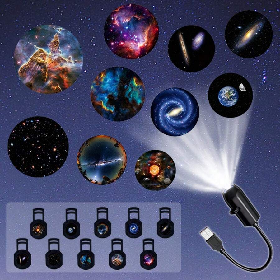 Starry Sky Galaxy Projection Light, Multi-Galaxy Image Replacement, LED Projector, 360° Rotatable USB Night Light, Moon Earth Mercury Mars Saturn, Suitable As Gift, Room Decor, Photo Background, Wall Ceiling Decoration, 360° Rotatable Direction Decorative Light Applicable To Various Flat Walls, Floors, Bedroom Ceilings, White Wall Decoration Light, Christmas Gift Holiday Gift Perfect Essential Gift For 13 Holidays - Galaxy Colorful Atmosphere Projector Light - View 1