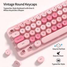 MOFii I Bean Max 2.4G Wireless Keyboard And Mouse Combo, Retro Round Keycaps Silent Set, Macaron Color Portable Office Peripherals, Batteries Not Included - View 6