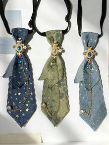 1pc Handmade Unisex Star Denim Chain Diamond Exquisite Tie, High-End Elegant, Suitable For Uniform, Daily, Party - Star Denim Style - View 7