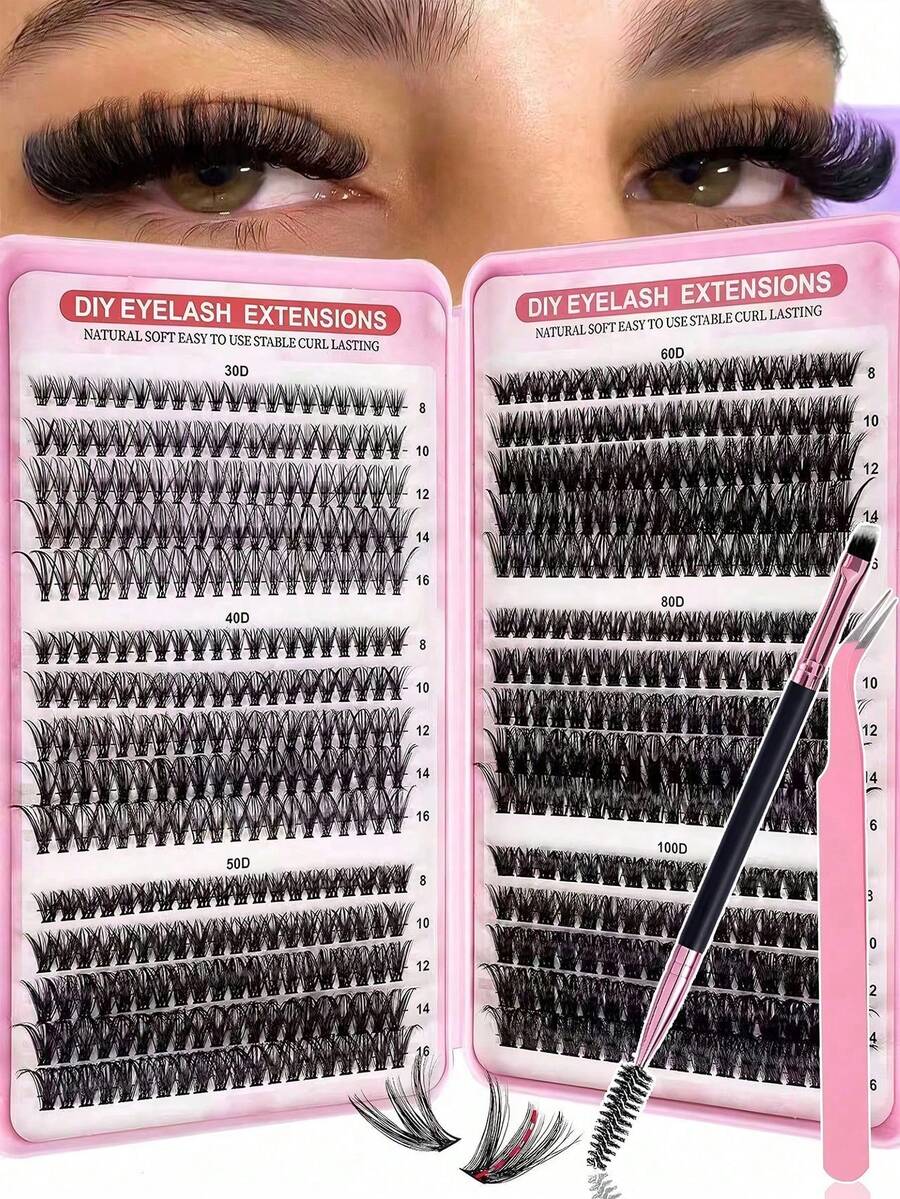 8-16mm D Curl Cluster False Eyelashes, 30D-100D Natural Voluminous ...