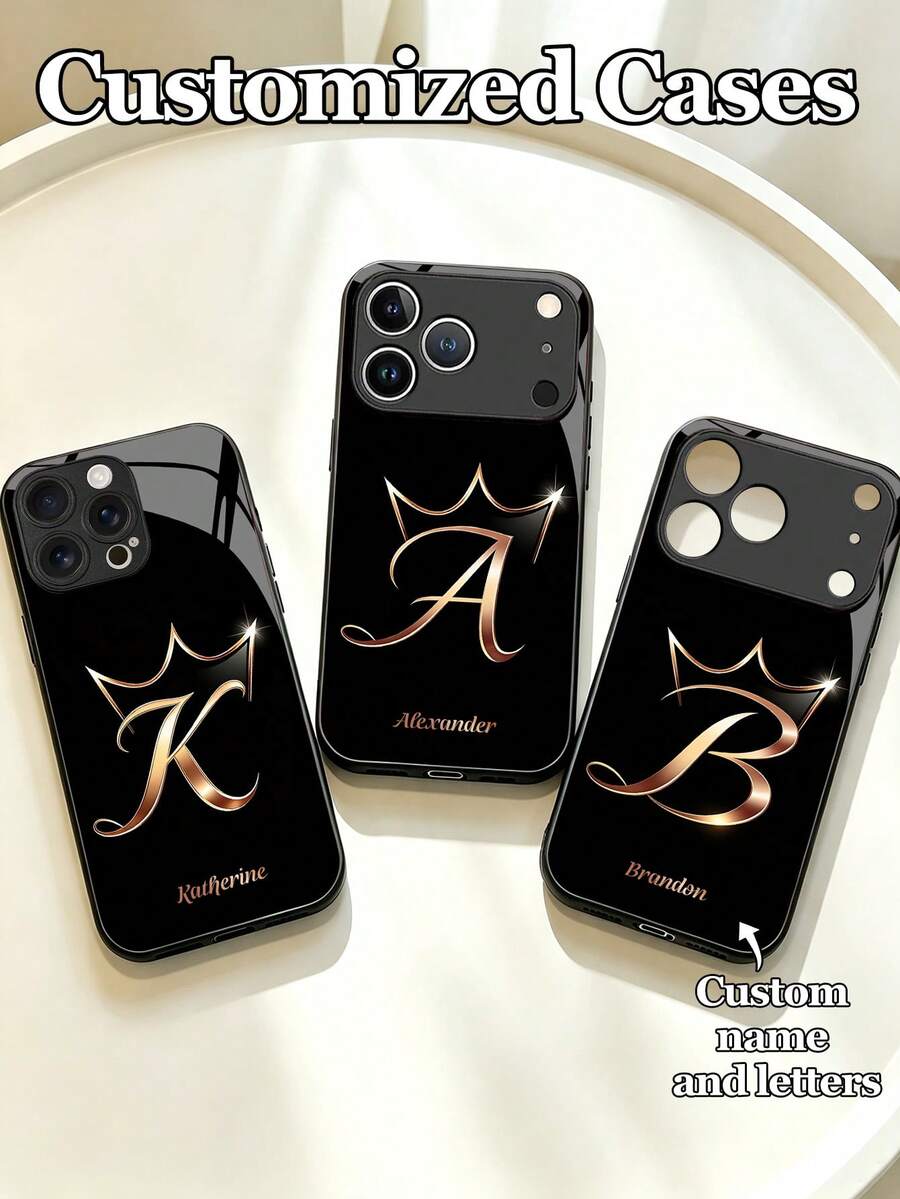 1个可定制手写字母和文字设计的钢化玻璃手机壳,兼容 17 Pro Max/17 Air/15/16 Pro/14 Plus/13 Pro/12 Pro Max/11/Xs Max/8/7/6 Plus、S24 Ultra/S25 Ultra,兼容Redmi Note 13/14、Redmi K40、小米11,时尚商务定制,送给家人、同事、朋友、丈夫的最佳礼物 - 黑色 - 查看 1