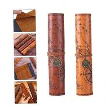 Vintage PU Leather Pencil Case Set, Large Capacity Sketching Pencil Bag, Art Supplies Makeup Bag, Roll-Up Design For Students And Travelers - Multicolor - View 9