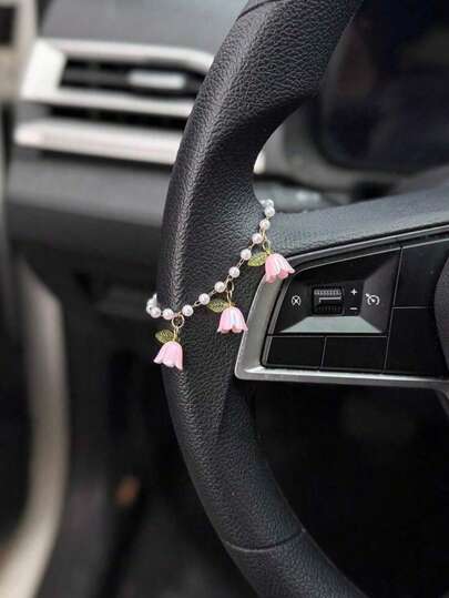 1pc Fresh Blue Lotus Car Steering Wheel Decor Interior Accessory