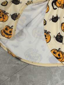 Set 2 pcs Minimalis Motif Hantu Halloween, Pakaian Santai Longgar Rajut, Atasan Lengan Panjang dan Celana Pendek Belahan Samping, Cocok untuk Digunakan di Rumah - Aprikot - View 9