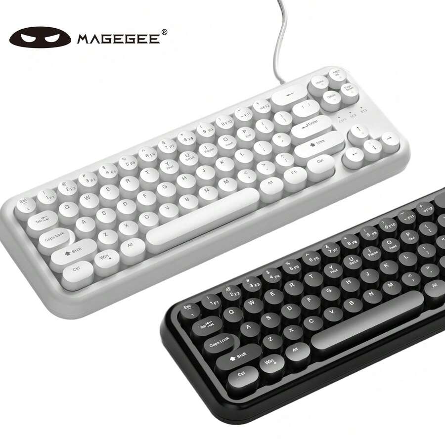 65% MageGee TS91 Mini White/Black Membrane Keyboard With RGB Backlit, Silent & Machanical Feeling & Creamy Typing, Suitable For Gaming Player & Work Officer, Home, Family, Gift, Perfect For Desktop/Laptop