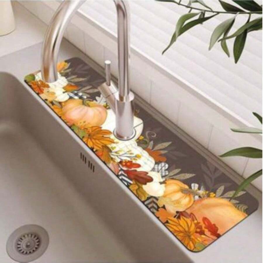 Seasoning Pattern, Faucet Drip Pad, Diatomaceous Earth Countertop Drip Strip, Coffee Mat, Drying Mat, Autumn Home Decor, Suitable For Kitchen, Bathroom, Bar, Halloween, Christmas Decoration - Multicolor - View 1