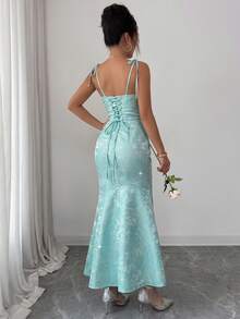 Minimal Jacquard Vacation Floor Length Dress Graduation Commute Travel Vacation City Trip Leisure Brunch Wear - Mint Green - View 2