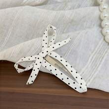 2pcs Sweet Korean Style Polka Dot Bow Fabric Hair Clips, Front Fringe Side Bangs Clips For Girls, Casual Iron Alloy Hair Clips - As Shown - View 5