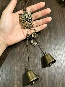 Forest Style Metal Owl Double Bell Wind Chime, Entryway Door Decor Ornament, Christmas Thanksgiving Housewarming Gift, Gift For Friends - Multicolor - View 2
