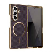 VIETAO 無線充電磁吸電鍍手機殼，適用於 Galaxy Z Fold 8 Ultra 7 6 5 4，碳纖維紋理電鍍手機殼 - 紫色 - 查看 12