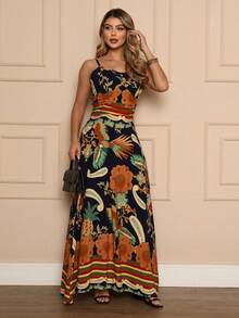 Women's Floral Smocked Back Dress - Navy Blue - View 1
