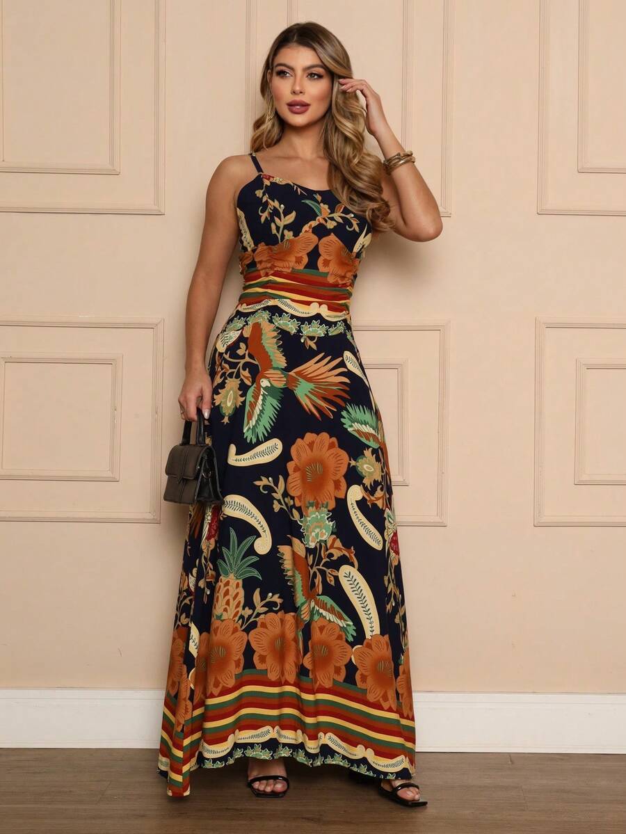 Women's Floral Smocked Back Dress - Navy Blue - View 1