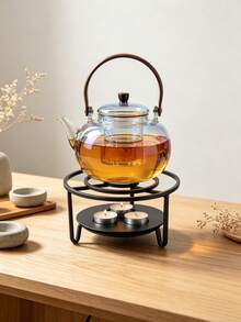 Black Metal Tea Warmer Stand, Candle-Powered Teapot Heater, Suitable For Glass Teapots, Home Tea Ceremony Desktop Decoration, Practical Housewarming Gift For Tea Lovers - Black - View 4
