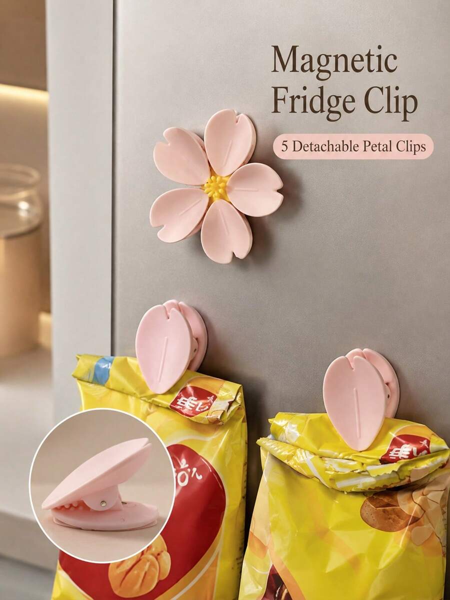 Aesthetic Multi-Functional 5-In-1 Flower-Shaped Sealing Clips, Unisex, Suitable For Kitchen Food Storage, Office Refrigerator, Potato Chip Bag Clips, Bag Clips, Kitchen Essential Supplies, Kitchen Gadgets, Home Kitchen And Office Storage Essentials - Multicolor - View 1