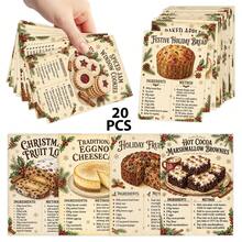 20 Vintage Christmas Dessert Recipe Cards, Holiday Baking Theme Recipe Guide Cards With Ingredients And Instructions, Kitchen Baking Reference Cards, Gift For Bakers And Baking Enthusiasts - A - View 1