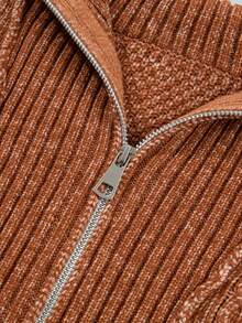 Acelitt Autumn/Winter Casual Loose Half-Zip Collar Cable Knit Argyle Jacquard Long Sleeve Sweater Dress, Suitable For Daily And Holiday Wear - Brown - View 8