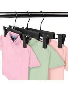 20pcs Black Plastic Clothes Hanger Set, Includes 2 Adjustable Rust-Proof Skirt Clips And 360 Degree Rotating Hooks, Suitable For Jeans And Pants - Black - View 4