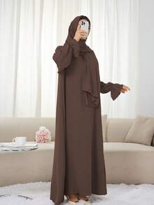 1 buah Gaun Muslim Elegan Ukuran Besar dengan Manset Berlipit dan Desain Lipatan Depan, Gaya Klasik Serbaguna, Mudah Dipadukan dengan Pakaian Islami, Khimar, dan Jubah Abaya Apa Pun - MultiWarna - View 12