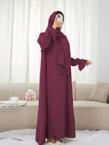 1 buah Gaun Muslim Elegan Ukuran Besar dengan Manset Berlipit dan Desain Lipatan Depan, Gaya Klasik Serbaguna, Mudah Dipadukan dengan Pakaian Islami, Khimar, dan Jubah Abaya Apa Pun - MultiWarna - View 9