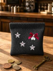 Cute Star Bow‑Pearl Decor Self-Closing Wallet Passport Document Holder Data Cash Storage Bag Cosmetic Bag Vacation Travel Essentials Accessories - Multicolor - View 7