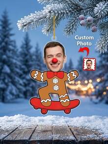 Custom Photo Christmas Ornament Personalized Face Gingerbread Skateboard Acrylic Tree Hanging Decor Secret Santa Gift - Multicolor - View 4
