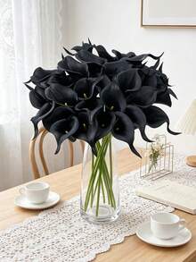 6/12pcs Realistic Black Calla Lily Artificial Flowers, Suitable For Home Decor, Outdoor Garden Decoration, Wreaths, Wedding Arrangement, Tabletop Decoration, Autumn Decor, Teacher Gifts, Halloween - Black - View 2