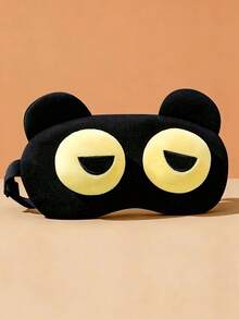Cute Cartoon Bear Eye Mask - Soft Polyester Fiber Light-Blocking Sleep Mask, Adjustable Zipper Design, Yellow & Black Color, Suitable For Travel, Work, Napping - No Battery Required, Durable Material, Office Employee Essential - Upgraded Version - View 9